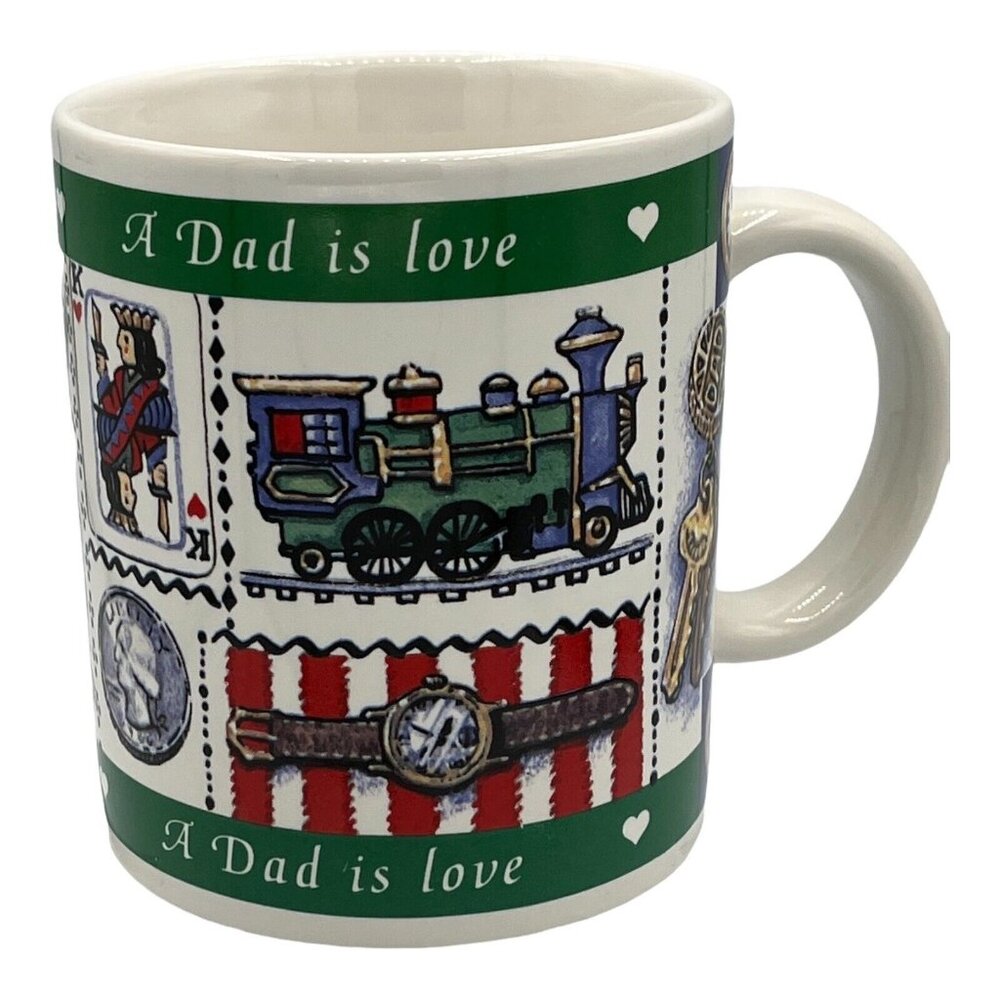 A Dad is Love Ceramic Coffee Mug Cup Duck Figure Inside Train Watch Fishing Car